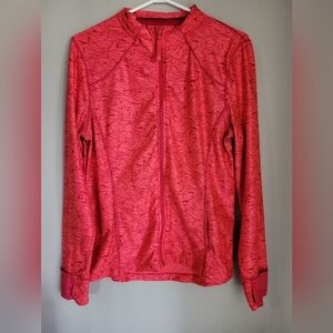Womens Red Patterned Zip-Up Jacket